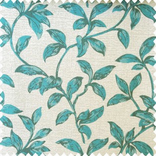 Aqua blue grey and beige color natural floral leaf design with texture finished background polyester main curtain